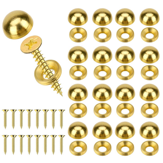Brass Decorative Screws with Caps, 16Pcs Decorative Wood Screws, Self Tapping Screw Decorative Cover, Cabinet Doors and Window Screws Fastener, Mirror Screws(15mm, Gold)