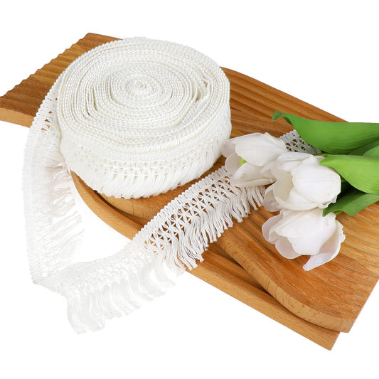 10 Yards 2.3-inch Wide Sewing Fringe Trim Fringe Tassel Trim Boho Long Fringe Trim White Lace Trim Cotton Tassel Fringe Trimming for Clothes Curtains Dress Sewing Crafts