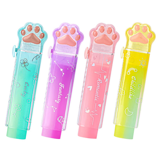 KALIONE 4 Packs Retractable Erasers, Cute Erasers, Multicolor Cat Paw Print Erasers, Aesthetic Erasers for Women Girls, Kawaii Eraser, Push-Pull Jelly Eraser for Home Office School Stationery Supplies