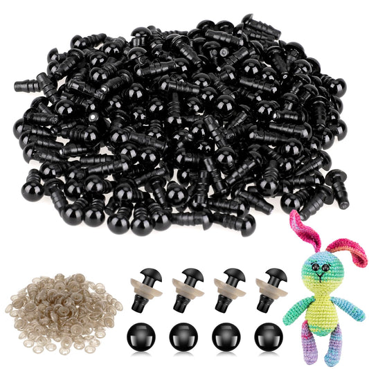 6mm Safety Eyes for Crochet Toys, 300 Pieces Plastic Safety Eyes Googly Eyes Self Adhesive Black Crochet Eyes Stuffed Animal Eyes Craft Eyes with Washers for DIY Crochet Animals Toys Dolls Making
