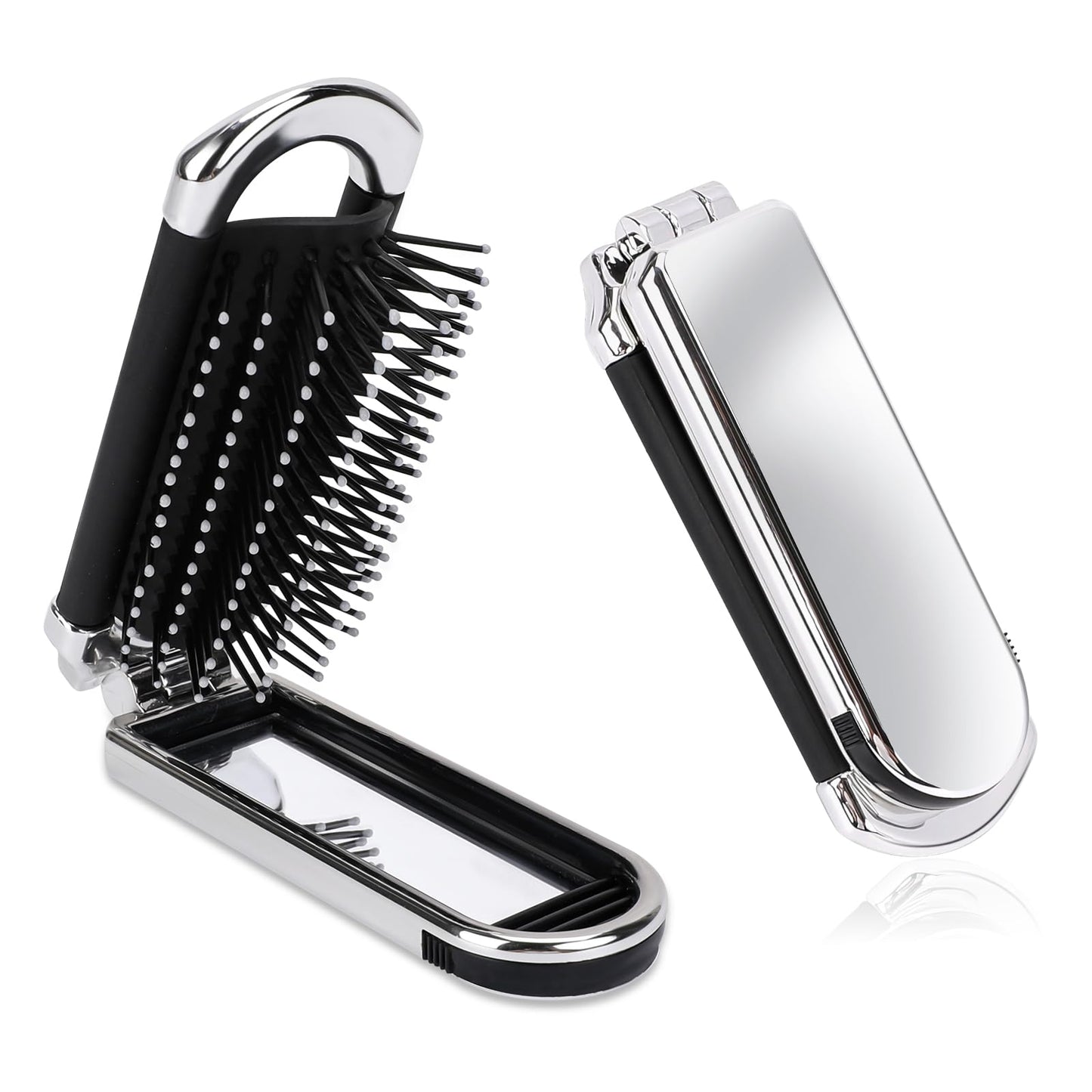 Travel Hair Brush with Mirror, 2 Pack Folding Hair Brush Collapsable Pocket Size Brush Mini Hair Brush Massage Comb Compact Hair Brush Hair Styling Tools for Gym,Trip,Purse,Swimming (Removable Mirror)