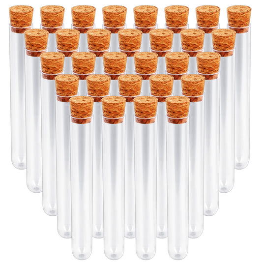 30PCS Clear Plastic Test Tubes with Lids, 15x100mm (15ml) Plastic Vials with Seal Cap Container Transparent Test Tubes with Cork Stoppers for Sample, Science Party, Laboratory, School Educational