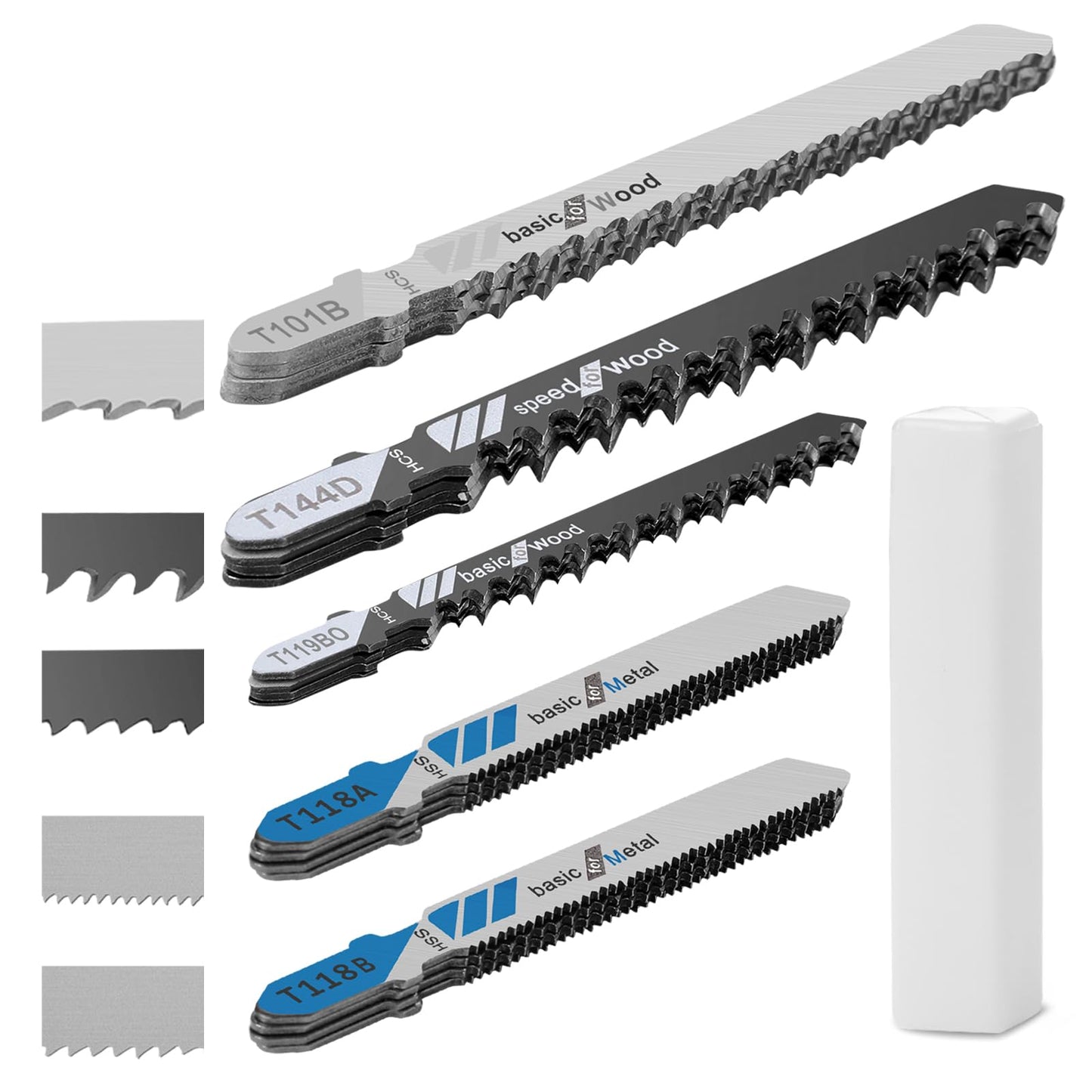 KALIONE Jigsaw Blades Set, 20 Pieces T-Shank Jig Saw Blade, Assorted Professorial Carboon Steal Jig Saw Blades Tool Replacement Kit with Storage Case for Cutting Wood Metal Plastic, Universal