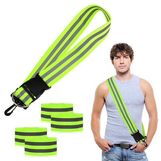 KALIONE 5 Pcs High Visibility Safety Reflective Sash with Clip Reflective Running Gear High Vis Straps High Vis Belt Reflective Sash for Night Walking Jogging Cycling Running