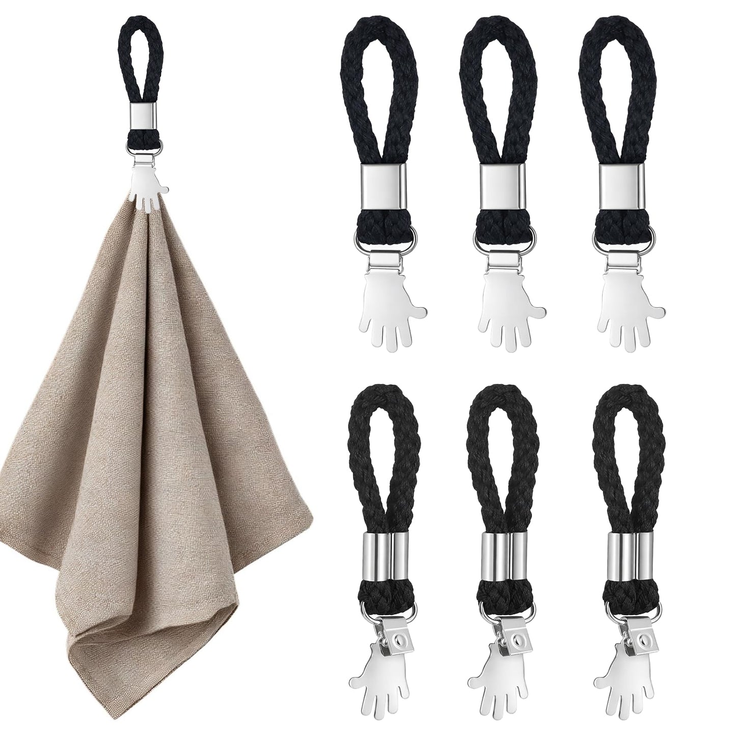 Xelsluthe Pack of 6 Hangers for Towels Towel Hangers Without Sewing with Loops Towel Clips for Hanging Towel Holder Clips for Houses Cabinets and Bathrooms (Black)