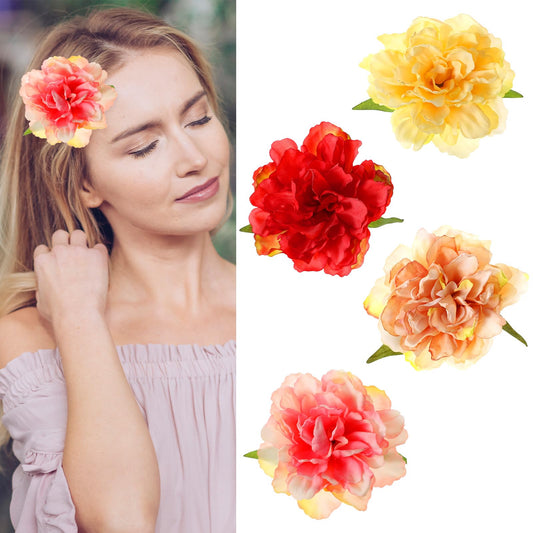 Flower Hair Clips, 4 Pcs 3.5 Inch Hawaiian Flower Hair Clips for Women Boho Clips Artificial Rose Hair Barrettes Flower Hair Accessories for Lady Girls Wedding Bridal Vacation Beach Party, 4 Colors