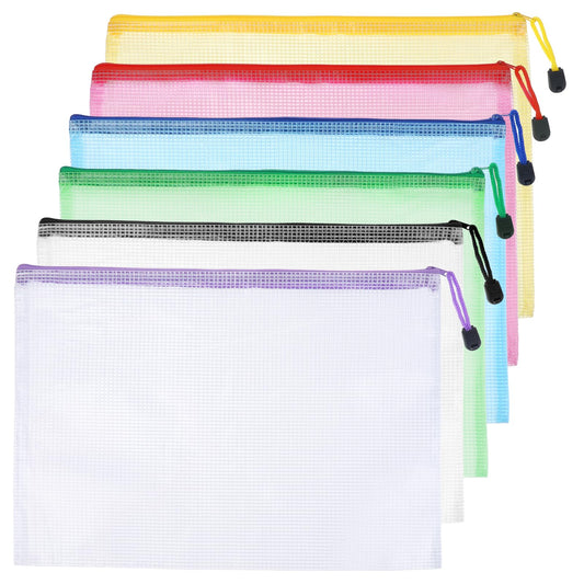 Zipper Pouches for Organizing, 6 PCS Mesh Zipper Pouches Mesh Bags with Zipper Document Bag Waterproof Pouch Plastic Mesh Storage Bags File Bags for A4 Paper Travel Office Supplies and Board Games