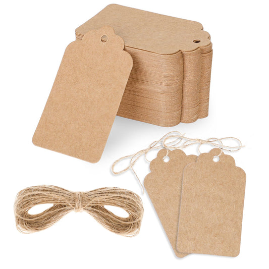 100 pcs Gift Tags, 4 X 7cm Gift Tags with String Labels with String Price Tag Kraft Paper Tags Blank Labeling Gift Tag Luggage Labels with String Gift Tags for Wedding Party (Brown)