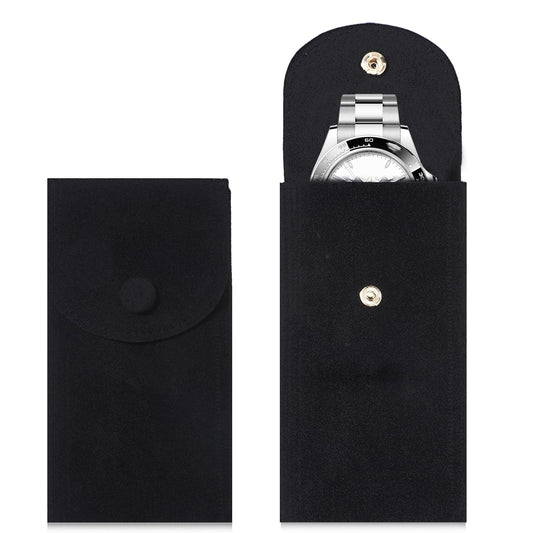 Eldraqth 2PCS Watch Pouch, Watch Travel Case for Men and Women Velvet Watches Pouch with Snap Button Portable Flannelette Storage Bag Travel Pouches for watches and jewelry