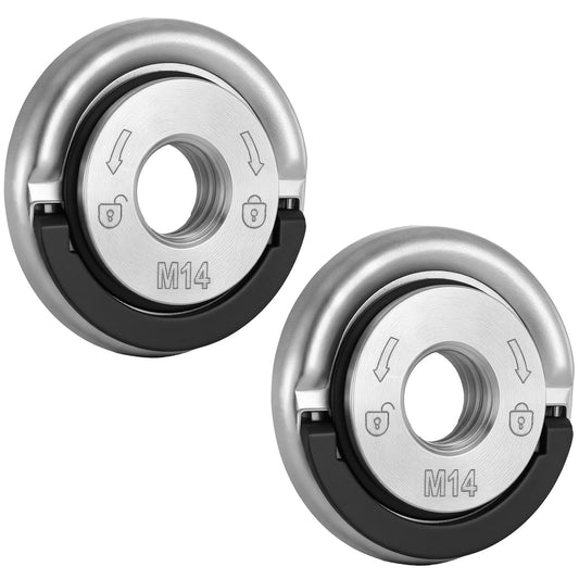 2 PCS Angle Grinder Flange Nut M-14 Thread Angle Grinding Tool Flange Nut 45mm Alloy Steel Replacement Fast Locking Retaining Flange-Nut, Self Locking Quick Release Pressure Plate Fastener