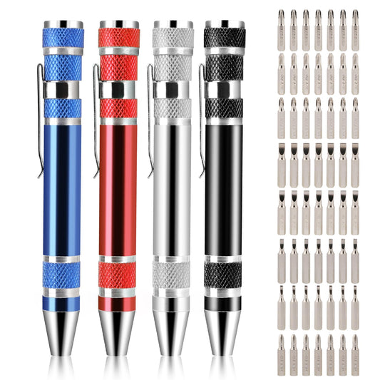 4 Pack 8-in-1 Mini Screwdrivers Pen Magnetic Pocket Screwdriver Pen 8 in 1 Screwdrivers Set, Portable Crossing Flathead Screwdriver for Repairing Installing, Multitool Handy Tool Set
