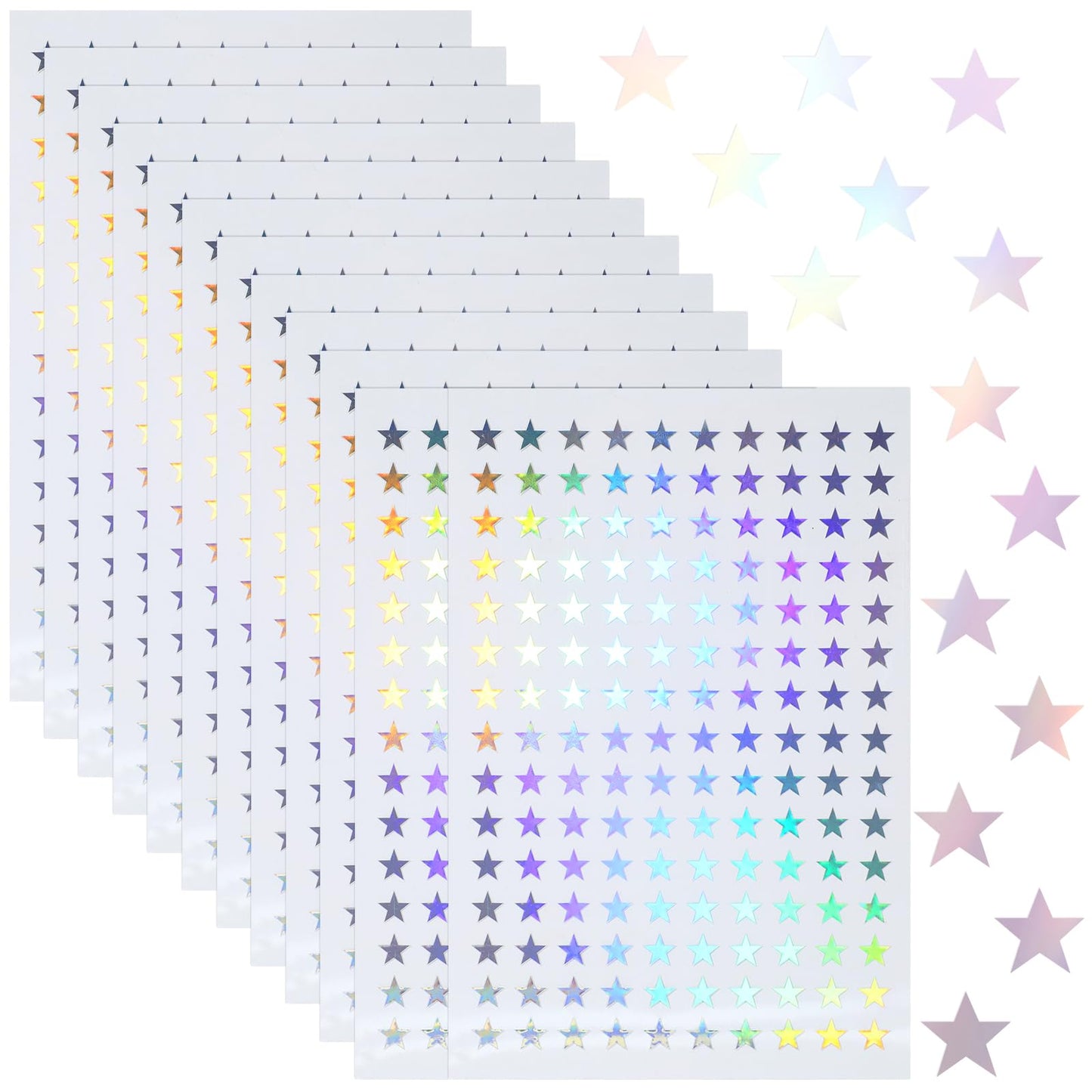KALIOEN Star Stickers Pack,1800 Pieces Small Star Stickers,Self-Adhesive Star Face Stickers,Holographic Foil Star Stickers,Silver Star Stickers for Face,Waterproof Mini Star Stickers,Laser Silver