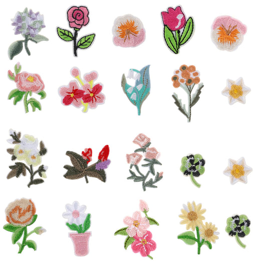 20pcs Mini Flower Iron On Patches, Embroidered Flower Patches, Floral Sewing Appliques, Sew on Iron On Decorative Flower Patches for Clothing Hat Backpacks Jeans Pants (17 Patterns)