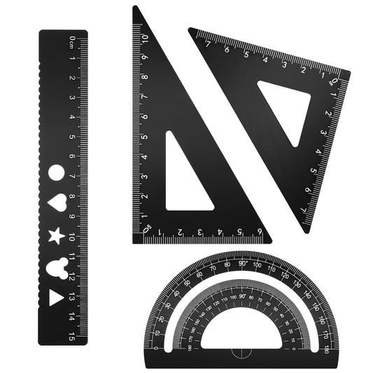 4 Pack Black Metal Maths Protractor Set Black Maths Geometry Set with Storage Box, Steel Triangular, Architect Ruler Set for Draftsman, Engineers, Student, Design, Examination