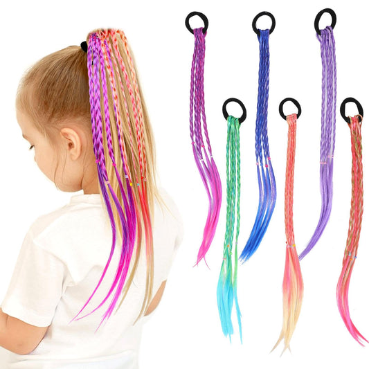 Girls Hair Extension Accessories, Colorful Braided Wigs Ponytail Headbands with Rubber Bands Hair Bands Headwear Twist Braid Rope For Women Girls Hair Accessories 6Pcs