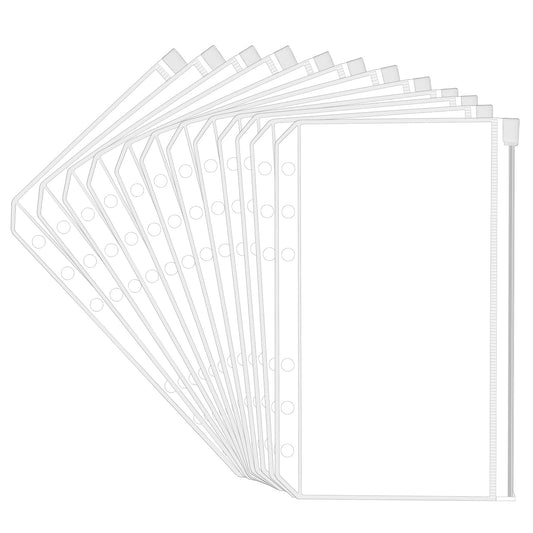 12PCS A5 Plastic Zipper Budget Binder Pockets A5 Size 6 Holes Binder Pouch Zipper Folders 6 Ring Loose Leaf Bag Waterproof PVC A5 Binder Zipper Bag for File Documents Notebooks Cards