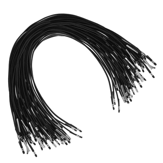 Elastic Cords with Metal Ends, 50PCS Elastic String for Masks Black Loop Stretch Round String Soft Stretch Loop Band String Elastic Barbed Cord for Mask Making DIY Party Hat Menus Book Binding Hanging