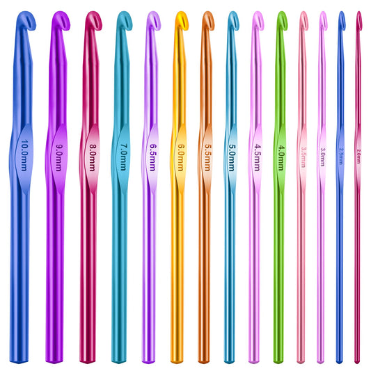14Pcs Crochet Hooks Set Large Crochet Needles for Yarn Craft, Crochet Needles Multicolor Aluminum Handle Knitting(10.0/9.0/8.0/7.0/6.5/6.0/5.5/5.0/4.5/4.0/3.5/3.0/2.5/2.0mm)