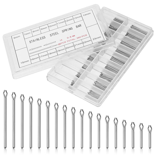 360 Pieces 6-23mm Watch Band Link Cotter Pins Stainless Steel Watch Pins Spring Bars Assortment Watch Strap Pin Set Cotter Pin, Diameter 0.8mm