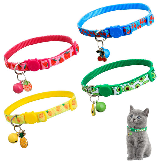 4Pcs Cat Collar Adjustable Kitten Collar with Bell, Quick Release Cat Collars, Adjustable Kitten Collar with Bell, Adjustable Pet Collar with Pendant, Cat Collars for Cat, Breakaway Safety Cat Collars