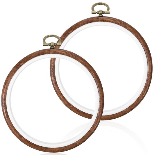 2PCS 5 Inch Embroidery Hoops Frames, Round Imitated Wood Cross Stitch Hoop Rings, Hanging Embroidery Frame Hoop, Circle Display Frame Kits for Embroiderys Handy DIY Ornaments Decoration