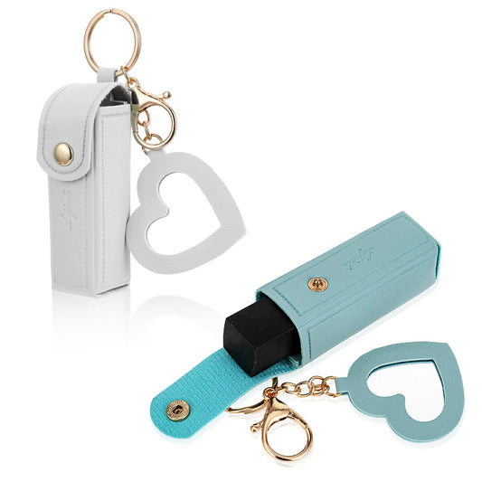 2 PCS Lipstick Holder Keychain Chapstick Holder Lip Balm Holder Keyring Soft Leather Portable Lipstick Holder Lipstick Pouch with Metal Key Ring for Travel Carry Lipstick(Green and White)
