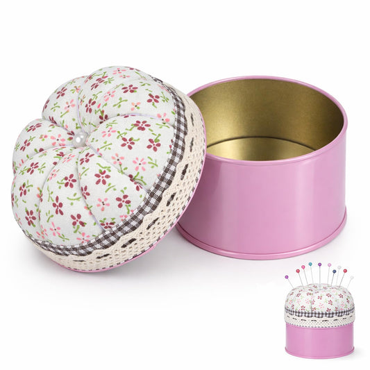 FdcLixuvol Pumpkin Pin Cushion Storage Box Soft Pin Cushion Flower Needle Cushion Cute Pin Holder Includes Storage Box for Quilting, DIY Crafts and Sewing Projects