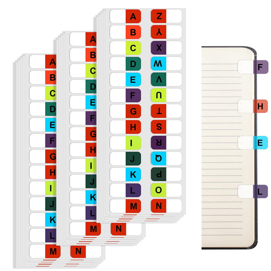 390pcs A-Z Notebook Sticky Tabs Alphabet Index Tabs 26 Letters Book Dividers, Colorful Alphabet Tabs Stickers Indexes for Books Notes File Textbook Dictionary (15 Sheets, 26 Tabs/Sheet)