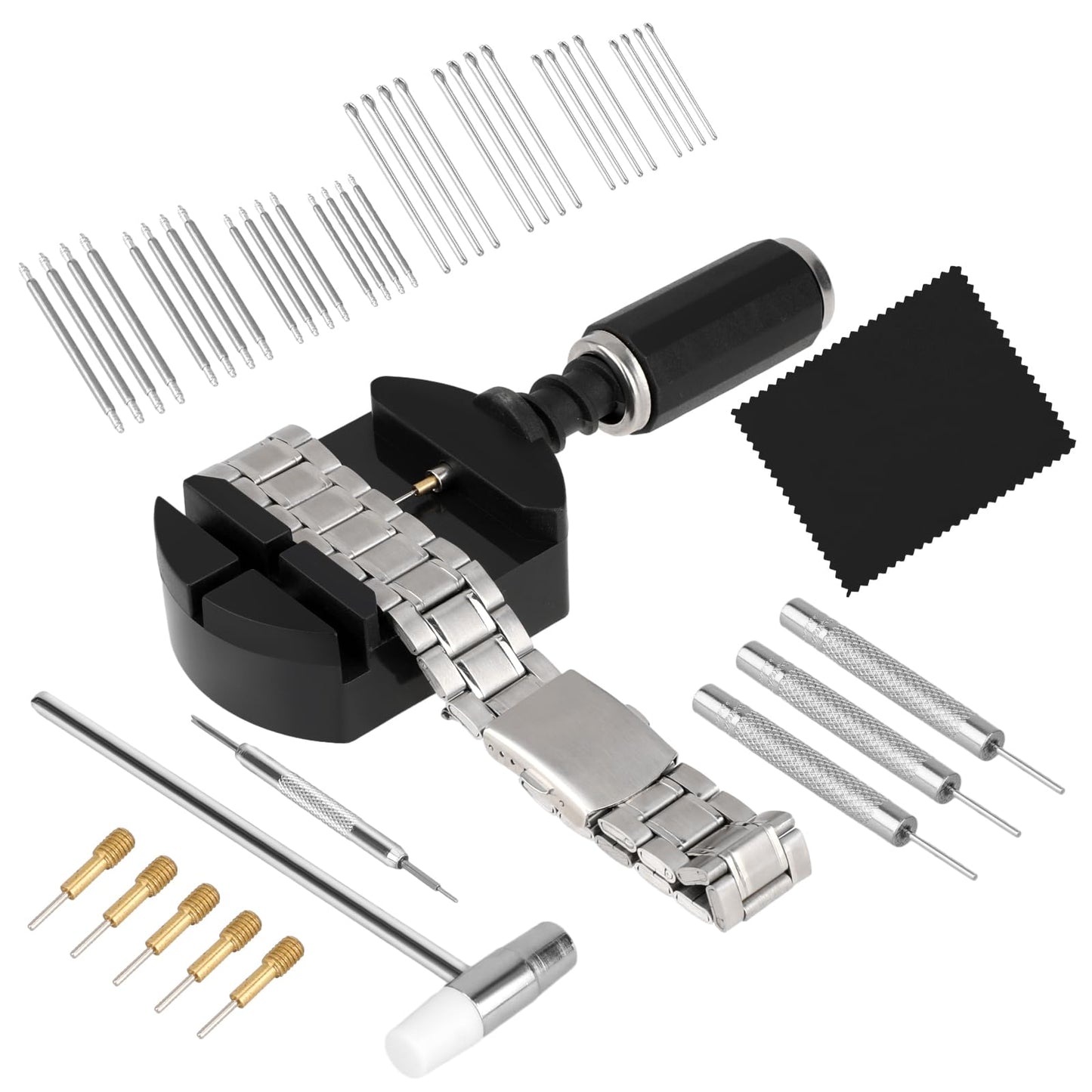 Watch Link Removal Tool Kit, 52 PCS Watch Strap Sizing Tool Watch Band Adjustment Tool Watch Band Chain Link Pin Remover Include Watch Pins Replacement, Watch Hammer, Spring Bar and Watch Pin Pusher