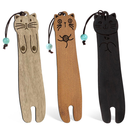 Wooden Bookmark Cute Cat Bookmarks for Cat Lovers Kawaii Bookmarks for Women, Unique Cat Book Mark Wooden Bookmark for Book Lover, Cat Bookmark for Reading Teacher Cat Lover Gifts(3 Packs)