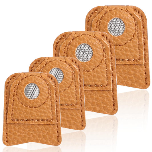 4 Pieces Leather Thimble Sewing Thimble Finger Protector Coin Thimble Pads for Hand Sewing Quilting Knitting Pin Needles Craft DIY Tools, 2 Sizes Finger Knitting Protector for Sewing and Stitching