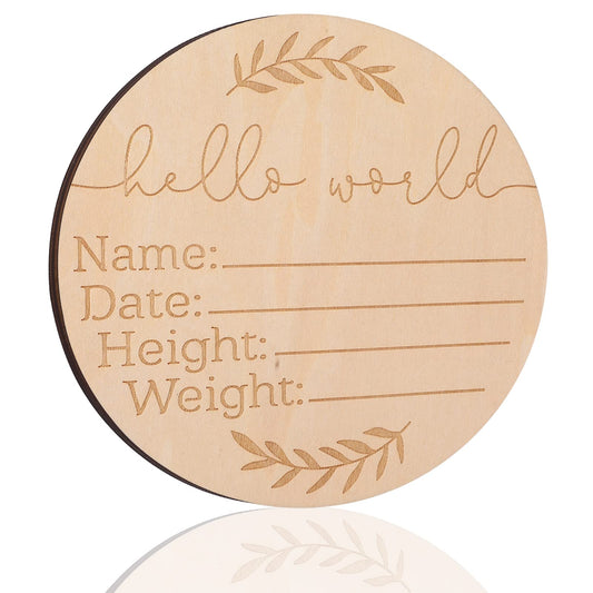 Baby Announcement Sign 5.9 Inch Round Wooden Newborn Welcome Sign New Baby Name Sign Hello World Newborn Welcome Sign for Hospital Photo Prop Baby Shower Nursery Gift