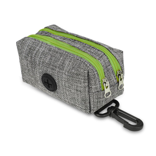 KALIONE Dog Poop Bag Holder, Dog Poop Bag Dispenser, Dog Bag Holder for Leash, Dog Waste Bag Holder with Hook Clip, Portable Pet Poop Bag Holder with 2 Green Zippers for All Dog Leashes