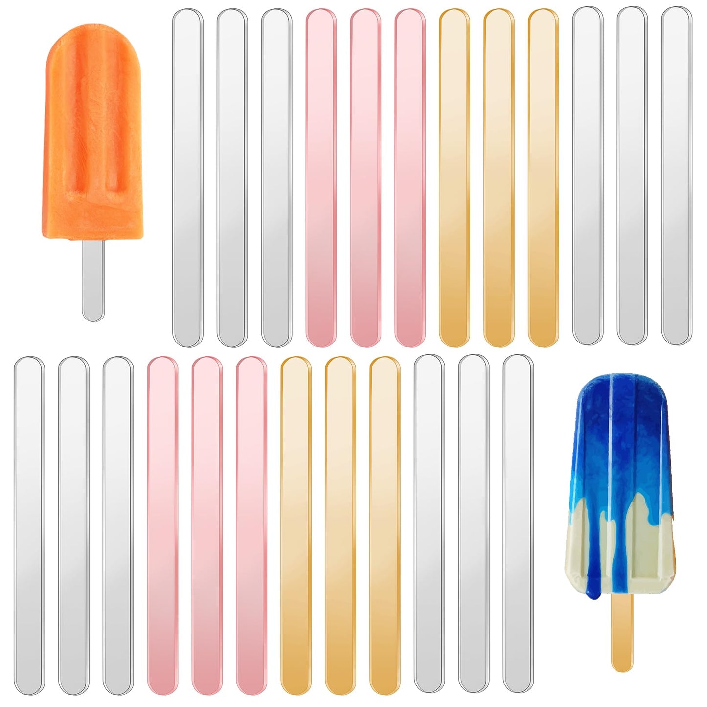 Reusable Acrylic Cakesicle Sticks, 30pcs Acrylic Sticks, Reusable Ice Cream Sticks, Ice Cream Sticks, Cake Molds, Cake Sticks for Homemade Ice Cream, Cakes, Desserts (Colorful)