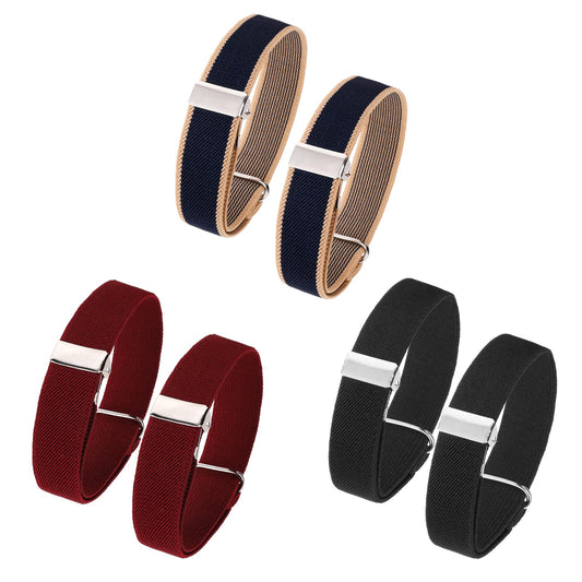 Hariendny 6 PCS Sleeve Bands Elastic Adjustable Armbands Unisex Sleeve Bands Sleeve Garters Anti-Slip Shirt Sleeve Holders Garters 3 Pairs Arm Shirt Hold Up Garters (Black Wine-red Blue Beige Edge)