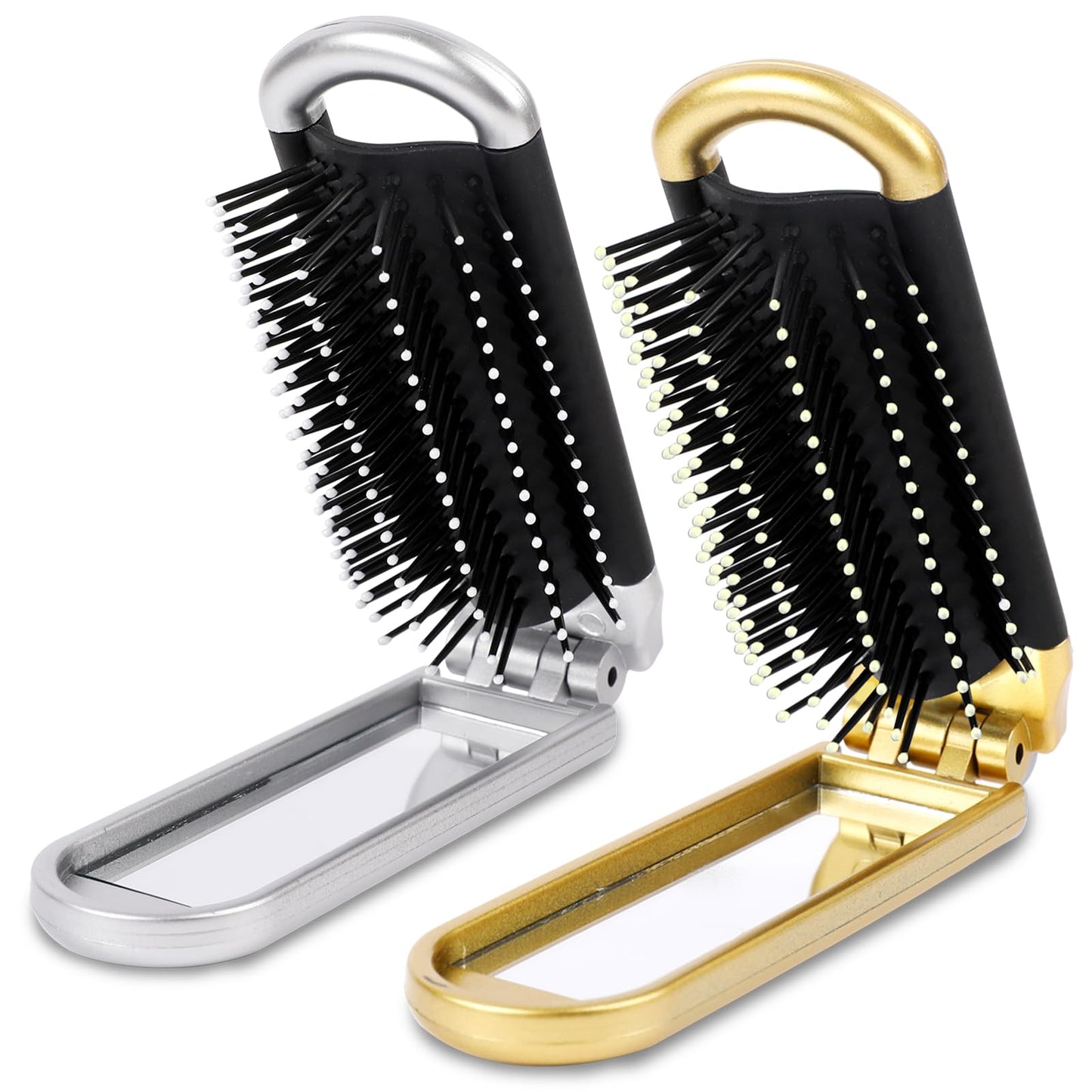 Travel Hair Brush with Mirror,2 Pcs Folding Hair Brush Collapsable Pocket Size Brush Mini Travel Brush Massage Comb Compact Hair Brushes Hair Styling Combs for Gym, Trip, Purse, Swimming