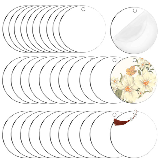 30 Pcs Acrylic Sheets 5 cm Blank Acrylic Circles Round Transparent Plates Acrylic Disc Panel for Picture Frame Palette Display Stand Keychain