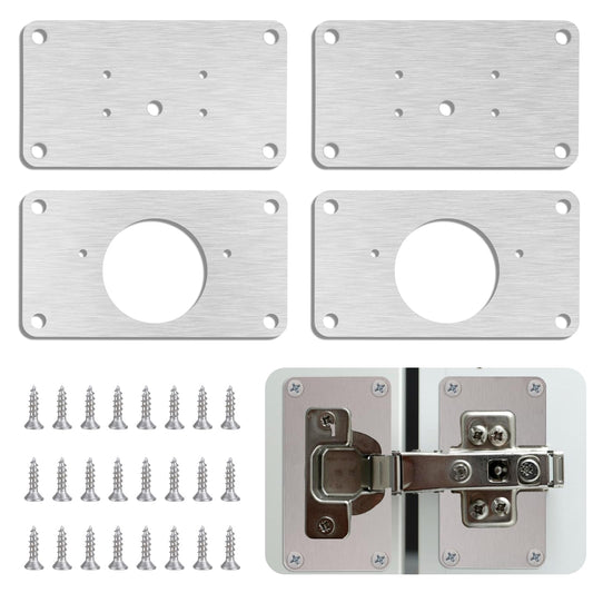 Cabinet Hinge Repair Plate Kit, 2 Pair Cabinet Door Hinges Accessories Stainless Steel Hinge Fixing Plate Hinge Repair Brackets with Mounting Screws for Kitchen Cupboard Locker Door Hinge Shims