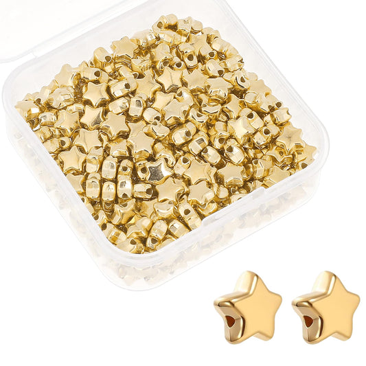 200 pcs Star Gold Beads Star Charm Beads Star Jewellery Beads Small Hole Spacer Beads for DIY Necklace, Bracelet, Earring Craft