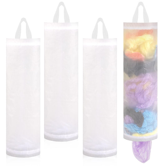4Pack Plastic Bag Holder Grocery Bag Dispenser for Plastic Bags, Plastic Bag Organizer White Bin Bag Holder Mesh Hanging Storage Dispenser Trash Bag Shopping Bag Holder