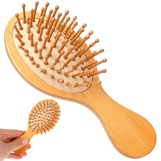 Mini Bamboo Brush for Hair Growth, Natural Wooden Scalp Brush Small Hair Scalp Massager Detangling Hairbrush for Women with Handle Design and Anti-Static Round Wood Pins