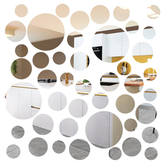 48PCS Acrylic Mirror Wall Stickers Small Circle Mirror Round Peel and Stick Mirror Bathroom Wall Sticker Art Circle Stick on for Tabletop DIY Home Projects Decorations (5.9" 3.2" 2.2" 1.4" 1" 0.9")
