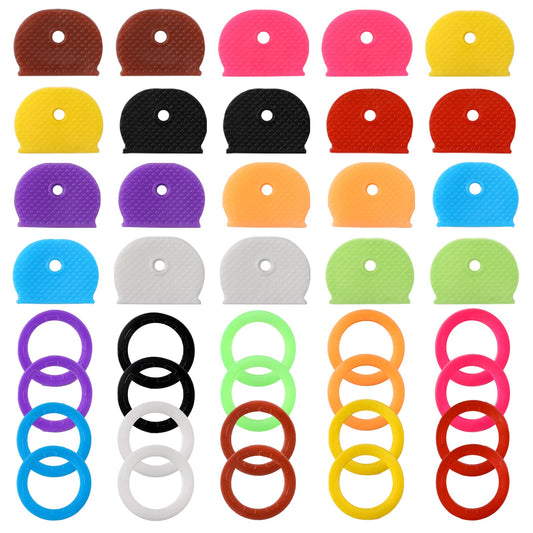 40 Pack Key Covers Caps Plastic Key Identifier Tags Coding Rings Coloured Key Identifier Label for Easy Identifying Standard Flat Round House Door Keys Key Covers Caps