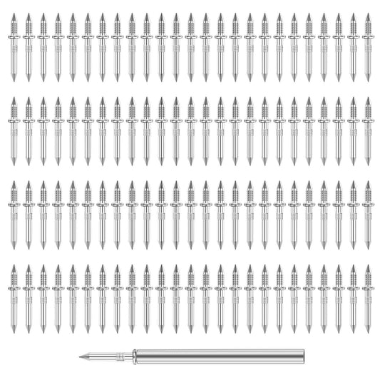 100Pcs Double-Head Skirting Thread Seamless Nail Skirting Line Without Marks Nail Invisible Screws & Nail-Specific Sleeve Tool Seamless Skirting Thread Nails with Solid Wood Baseboard
