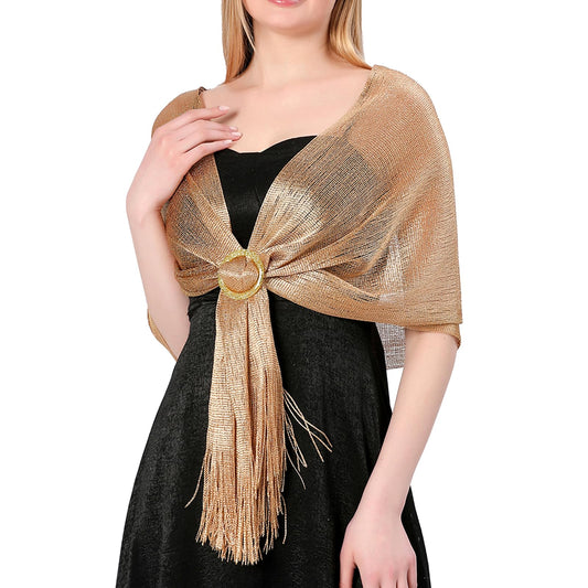 KALIONE Sparkling Metallic Shawls and Wraps, Women's Shinny Tessal Wraps and Scarf, Shawls and Wraps with Buckle for Women Girls Bride Evening Wedding Party Formal Dresses, Gold