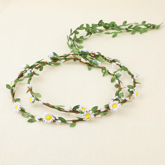 KALIONE 2 Pieces Flower Crown Boho Fairy Flower Girl Headpiece Bohemian Artificial Floral Tiaras Green Leaf Flower Crown Headband Gift for Women Girls Wedding Party Costume Hair Accessories