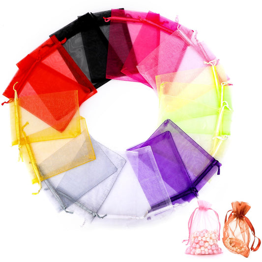 Mozeat Lens 100 Pcs Organza Pouches 10x15 cm Jewelry Drawstring Bags Organza Gift Bags Wedding Party Favour Bags Small Candy Bags for Festival Christmas Halloween
