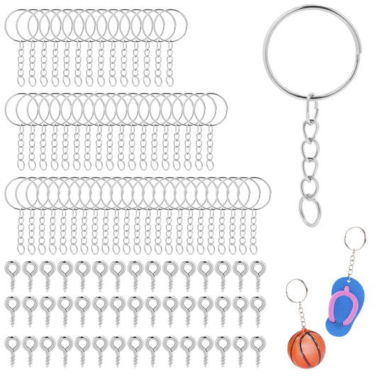 160 Pcs Silver Splits Key Chain Ring Hoops Keychain Rings with Screws Bulk Metal Open Jump Rings with Chain for DIY Crafts Tassels Jewelry Making Keychain Making
