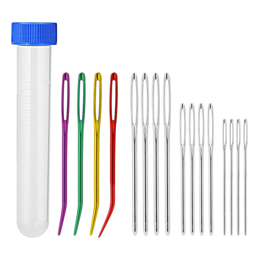 16 PCS Bent Tapestry Needle Large Eye Hand Sewing Bent Needles Yarn Needles 4 Style Darning Tapestry Hand Sewing Blunt Needles, Stainless Yarn Needles Large Eye for Crochet