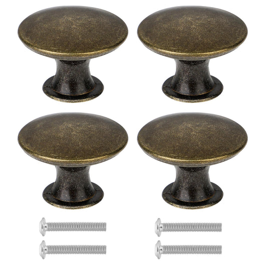 salbsever 4Pcs Bronze Antique Drawer Handles and knobs Brass Handle Pulls Vintage Delicate Design Pulls 30mm Yellow Bronze Kitchen Drawer Dresser Knobs with Screws for Dresser, Cupboard, Bathroom